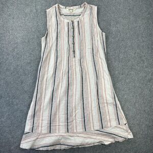 Briggs Dress Womens Small Pink Blue Stripe Linen Blend Sleeveless Henley